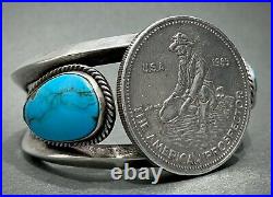 RARE Vintage Navajo Begay Sterling Silver Turquoise Cuff Bracelet HEAVY 94 Grams