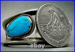 RARE Vintage Navajo Begay Sterling Silver Turquoise Cuff Bracelet HEAVY 94 Grams