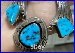 RARE Vintage Navajo Sky Blue Kingman Turquoise Sterling Necklace Signed BGY
