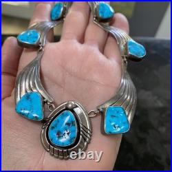 RARE Vintage Navajo Sky Blue Kingman Turquoise Sterling Necklace Signed BGY