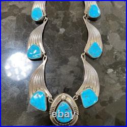 RARE Vintage Navajo Sky Blue Kingman Turquoise Sterling Necklace Signed BGY