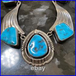 RARE Vintage Navajo Sky Blue Kingman Turquoise Sterling Necklace Signed BGY