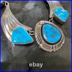 RARE Vintage Navajo Sky Blue Kingman Turquoise Sterling Necklace Signed BGY