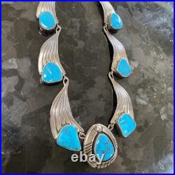 RARE Vintage Navajo Sky Blue Kingman Turquoise Sterling Necklace Signed BGY
