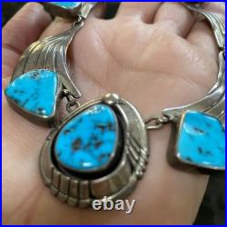 RARE Vintage Navajo Sky Blue Kingman Turquoise Sterling Necklace Signed BGY