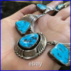RARE Vintage Navajo Sky Blue Kingman Turquoise Sterling Necklace Signed BGY