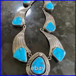RARE Vintage Navajo Sky Blue Kingman Turquoise Sterling Necklace Signed BGY