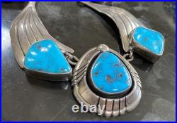 RARE Vintage Navajo Sky Blue Kingman Turquoise Sterling Necklace Signed BGY