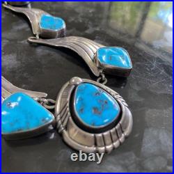 RARE Vintage Navajo Sky Blue Kingman Turquoise Sterling Necklace Signed BGY