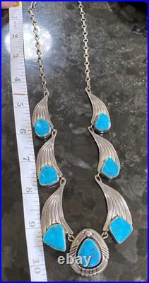 RARE Vintage Navajo Sky Blue Kingman Turquoise Sterling Necklace Signed BGY