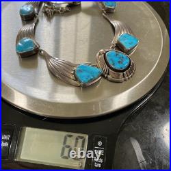 RARE Vintage Navajo Sky Blue Kingman Turquoise Sterling Necklace Signed BGY