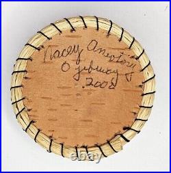 RARE Vintage Ojibway Native American Porcupine Quill Birch Box Signed 2002