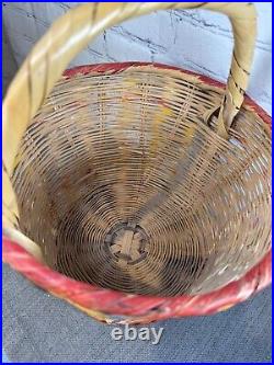 RARE Vintage Pair of Native American Straw Basket Polychrome Bull, Horse, Birds