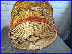 RARE Vintage Pair of Native American Straw Basket Polychrome Bull, Horse, Birds