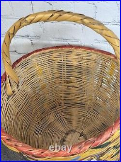 RARE Vintage Pair of Native American Straw Basket Polychrome Bull, Horse, Birds