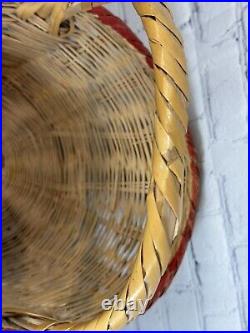 RARE Vintage Pair of Native American Straw Basket Polychrome Bull, Horse, Birds