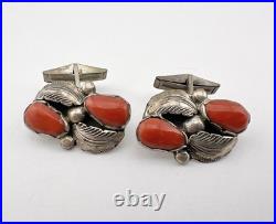 RARE Vintage SIMPLICIO Zuni Sterling Silver Red Coral Native American Cufflinks