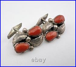 RARE Vintage SIMPLICIO Zuni Sterling Silver Red Coral Native American Cufflinks