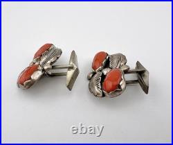 RARE Vintage SIMPLICIO Zuni Sterling Silver Red Coral Native American Cufflinks