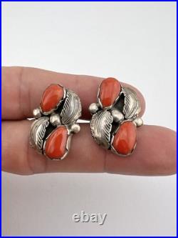 RARE Vintage SIMPLICIO Zuni Sterling Silver Red Coral Native American Cufflinks