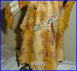 RARE Vintage Sculpture Native American Indian Warrior W Buffalo War Robe