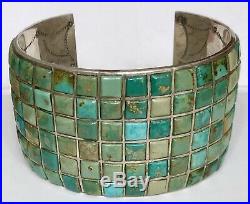 RARE Vintage Sterling Silver 6 Row Cobblestone Royston Turquoise Inlay Cuff WOW