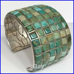 RARE Vintage Sterling Silver 6 Row Cobblestone Royston Turquoise Inlay Cuff WOW