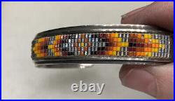 RARE Vintage Sterling Silver 925 Glass Beaded AB SOUTHWEST Shimmer Cuff Signed