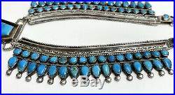RARE Vintage ZUNI Sterling Silver Turquoise Squash Blossom Necklace HUGE 178grms