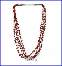 RARE! Vintage Zuni 1970's Coral 4-Strand Heishi Necklace