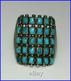RARE Vintage Zuni Old Pawn Rectangular 5 Row Turquoise Ring, Size 7 FABULOUS