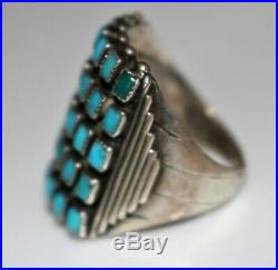 RARE Vintage Zuni Old Pawn Rectangular 5 Row Turquoise Ring, Size 7 FABULOUS