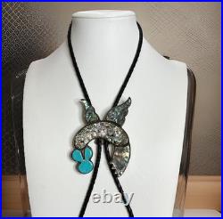 RARE Vtg Carol Kee Native American Navajo Sterling Silver Hummingbird Bolo Tie