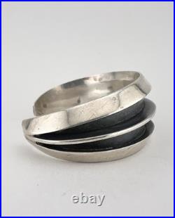 RARE Vtg Frank Patania Anglo Native American Sterling Silver Row Cuff Bracelet