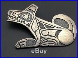 RARE Vtg Sterling Artist Mark Native Pacific NW Tribe TLINGIT Overlay Dog Pend