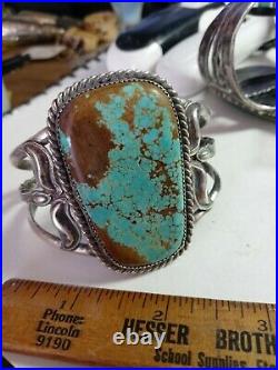 RARE WOW ANTIQUE NAVAJO STERLING FRED HARVEY CUFF HUGE TURQUOISE #8 50grms
