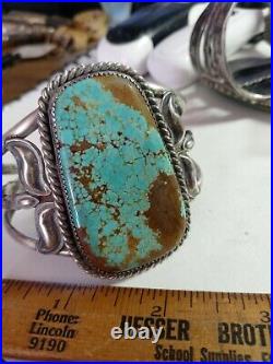 RARE WOW ANTIQUE NAVAJO STERLING FRED HARVEY CUFF HUGE TURQUOISE #8 50grms