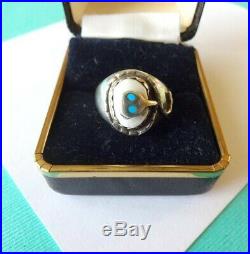 RARE Zuni Effie Calavaza White Buffalo Turquoise and Sterling Silver Snake Ring