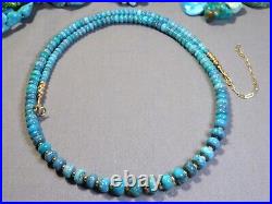 RARE grdAAAAA Orville JacK BLUE RIDGE TURQUOISE 10K GOLD 22-24.5 Necklace