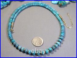 RARE grdAAAAA Orville JacK BLUE RIDGE TURQUOISE 10K GOLD 22-24.5 Necklace