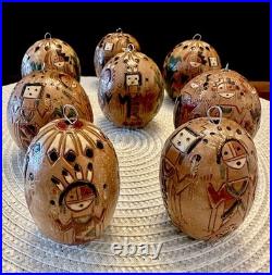 RARE (set of 8) Native American Navajo Irene/Ken White Pottery Ornaments -Signed