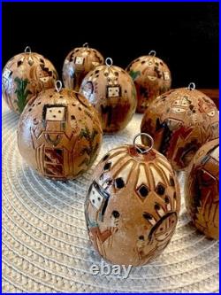 RARE (set of 8) Native American Navajo Irene/Ken White Pottery Ornaments -Signed