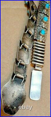 RARE sterling silver OLD Native American Snake Turquoise Belt-Signed/Small
