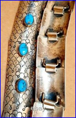 RARE sterling silver OLD Native American Snake Turquoise Belt-Signed/Small