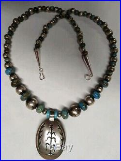 RARESterling Silver And Turquoise HOPI CORN'MAIZE' OVERLAY Necklace signed WT