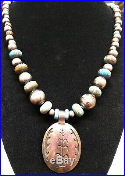 RARESterling Silver And Turquoise HOPI CORN'MAIZE' OVERLAY Necklace signed WT