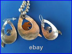RARESterling Silver Eagle Feather Necklace & Earrings 43.5 Gr Signed TJ/DY