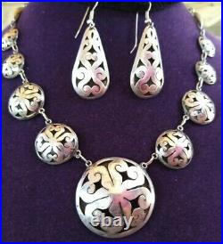 RARESterling Silver Shadowbox Dome Vintage Heart Necklace & Earrings Sgnd JGT