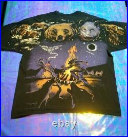 RAREVtg Liquid Blue All Over Print Native American Bear Eagle Tee Shirt 1998