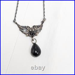 RB sterling Rare Onyx Necklace Native American Indian Butterfly Feathers 925